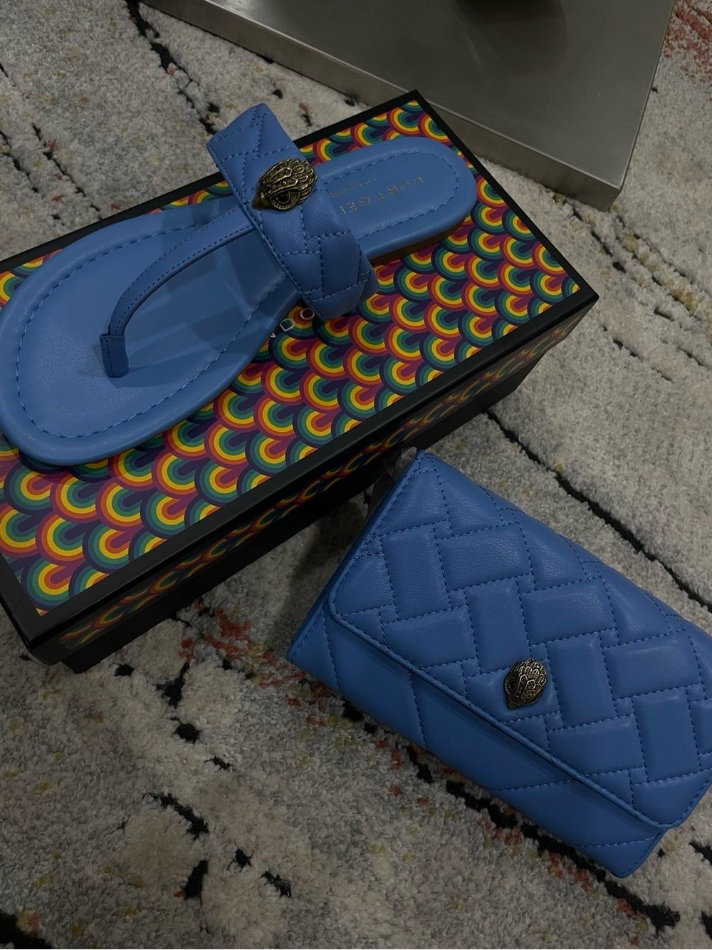 Kurt Geiger Blue Quilted Wristlet Clutch with Matching Blue Sandal